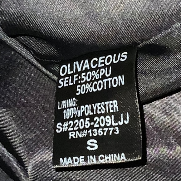 Olivaceous Size Small Black Faux Leather Jacket Blazer Button - Picture 2 of 4